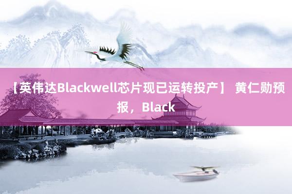 【英伟达Blackwell芯片现已运转投产】 黄仁勋预报，Black