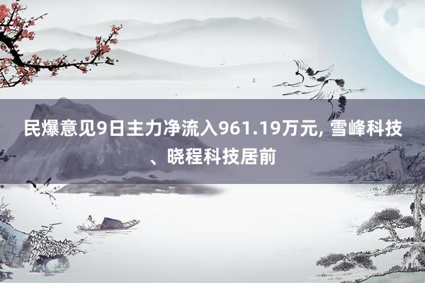 民爆意见9日主力净流入961.19万元, 雪峰科技、晓程科技居前