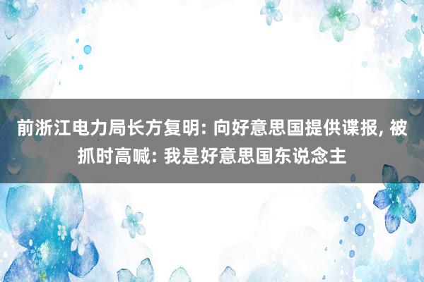 前浙江电力局长方复明: 向好意思国提供谍报, 被抓时高喊: 我是好意思国东说念主