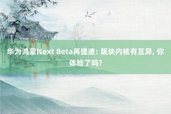 华为鸿蒙Next Beta再提速: 版块内核有互异, 你体验了吗?