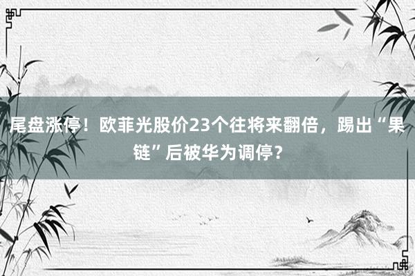 尾盘涨停！欧菲光股价23个往将来翻倍，踢出“果链”后被华为调停？